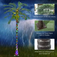 Outsunny 8' Artificial Light Up Palm Tree Lighted Tropical Fake Tree with Remote 350 Lights 5 Coconuts for Outdoor Indoor Green(m-6)