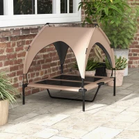 PawHut Raised Dog Bed Cooling Dog Cot w/ Canopy Washable Breathable Mesh, for Medium and Large Dogs, Coffee(m-10)