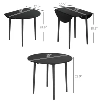 HOMCOM Folding Dining Table, Round Drop Leaf Kitchen Table for Small Spaces with Wood Legs, Black(m-3)