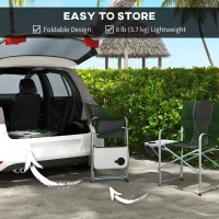 Outsunny Folding Directors Chair, Aluminum Camping Chair for Adults with Side Table, Cup Holder, Cooler Bag and Pocket, Grey(m-6)