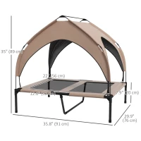 PawHut Raised Dog Bed Cooling Dog Cot w/ Canopy Washable Breathable Mesh, for Medium and Large Dogs, Coffee(m-3)