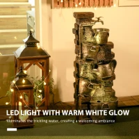 Outsunny 5-Tiered Faucet & Barrel Outdoor Water Fountain with LED Lights, Adjustable Flow, 39.4-inch Resin Waterfall Fountain(m-4)