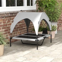 PawHut Raised Dog Bed Cooling Dog Cot w/ Canopy Washable Breathable Mesh, for Medium and Large Dogs, Light Grey(m-10)