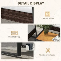 Outsunny 4 Piece Rattan Patio Furniture Set with Loveseat Sofa, Chair, Wood Coffee Table, Cushions for Outdoor, Backyard, White(m-6)