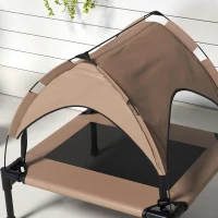 PawHut Raised Dog Bed Cooling Dog Cot w/ Canopy Washable Breathable Mesh, for Small and Medium Dogs, Coffee(m-9)