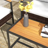 Outsunny 4 Piece Rattan Patio Furniture Set with Loveseat Sofa, Chair, Wood Coffee Table, Cushions for Outdoor, Backyard, White(m-9)