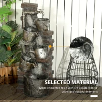 Outsunny 5-Tiered Faucet & Barrel Outdoor Water Fountain with LED Lights, Adjustable Flow, 39.4-inch Resin Waterfall Fountain(m-7)