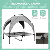 PawHut Raised Dog Bed Cooling Dog Cot w/ Canopy Washable Breathable Mesh, for Medium and Large Dogs, Light Grey(m-5)