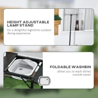 Outsunny Folding Camping Kitchen, Portable Aluminum Cook Station with Carrying Bag, 3 Side Tables, 2 Shelves for BBQ, Black(m-5)