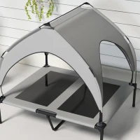 PawHut Raised Dog Bed Cooling Dog Cot w/ Canopy Washable Breathable Mesh, for Medium and Large Dogs, Light Grey(m-9)