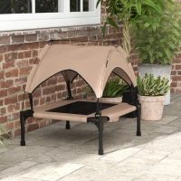 PawHut Raised Dog Bed Cooling Dog Cot w/ Canopy Washable Breathable Mesh, for Small and Medium Dogs, Coffee(m-10)