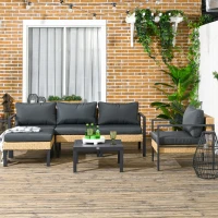 Outsunny 6 Pieces Patio Furniture Set with Sofa, Armchair, Stool, Table, Cushions, Outdoor Wicker Conversation Sofa Set(m-1)