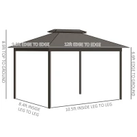 Outsunny 10'x12' Hardtop Aluminum Gazebo Garden Sun Shelter with Mosquito Netting and Curtains Hanging Hook, Black(m-3)