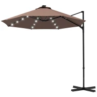 Outsunny 9.5' x 8.5' Patio Umbrella, Solar LED Offset Umbrella with 360-degree Rotation, Crank for Deck, Pool, Backyard, Khaki(m-1)