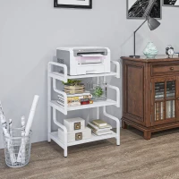 HOMCOM Free Standing Metal Storage Shelf, 3-Tier Small Shelving Unit, Printer Stand for Home Office, Living Room, White(m-7)