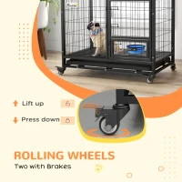 PawHut 36" Heavy Duty Dog Kennel w/ Bowl Holder, Wheels, Openable Top, Removable Tray for Medium & Large Dogs, Black(m-9)