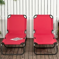 Outsunny Set of 2 Folding Outdoor Lounge Chair, Sun Tanning Chairs with Reclining Back, Breathable Mesh for Beach Patio, Red(m-10)