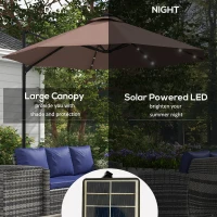 Outsunny 9.5' x 8.5' Patio Umbrella, Solar LED Offset Umbrella with 360-degree Rotation, Crank for Deck, Pool, Backyard, Khaki(m-5)