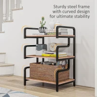 HOMCOM Free Standing Metal Storage Shelf, 3-Tier Small Shelving Unit, Printer Stand for Home Office, Living Room, Brown(m-5)