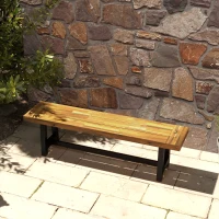 Outsunny Garden Bench with Acacia Wood Seat, Front Porch Loveseat, 63" x 14.25" x 18", Natural(m-2)