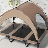 PawHut Raised Dog Bed Cooling Dog Cot w/ Canopy Washable Breathable Mesh, for Large Dogs, Coffee(m-9)