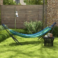 Outsunny Hammock Stand w/ Hammock, 2-in-1 Portable Hammock, Blue(m-1)