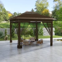 Outsunny 12' x 12' Pop Up Canopy Tent with Netting and Carry Bag, Instant Sun Shelter with 137 sq.ft Shade, Dark Brown(m-2)