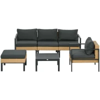 Outsunny 6 Pieces Patio Furniture Set with Sofa, Armchair, Stool, Table, Cushions, Outdoor Wicker Conversation Sofa Set(m-2)