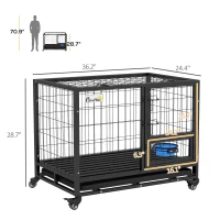 PawHut 36" Heavy Duty Dog Kennel w/ Bowl Holder, Wheels, Openable Top, Removable Tray for Medium & Large Dogs, Black(m-3)