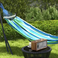 Outsunny Hammock Stand w/ Hammock, 2-in-1 Portable Hammock, Blue(m-9)