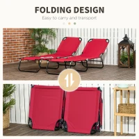 Outsunny Set of 2 Folding Outdoor Lounge Chair, Sun Tanning Chairs with Reclining Back, Breathable Mesh for Beach Patio, Red(m-5)