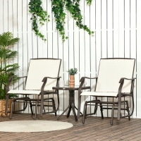 Outsunny 3 Piece Patio Glider Set Outdoor Gliders with Breathable Mesh Seat, Glass Top Table for Garden, Yard, Cream White