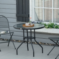 Outsunny 31.5" Round Outdoor Dining Table Coffee Side Bistro Table with Umbrella Hole, Glass Top, Steel Frame for Garden, Patio