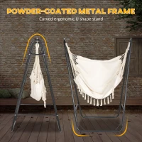 Outsunny Hammock Chair with U Shape Stand, Hammock Swing Chair with A Side Pocket, Cream White(m-4)