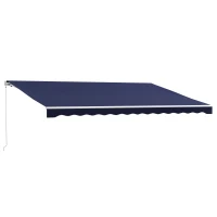 Outsunny 16'x10' Electric Retractable Awning Sunshade Shelter with Remote Controller & Crank Handle for Deck Balcony Yard, Blue(m-1)