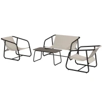 Outsunny Garden Sofa Set, 4 Piece Patio Conversation Furniture Set with Glass Table, Breathable Mesh, Cream White(m-2)