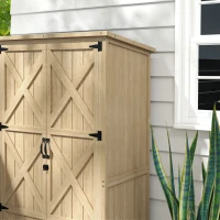Outsunny Wooden Outdoor Storage Cabinet Garden Shed with Waterproof Asphalt Roof and Lockable Doors, Natural(m-8)