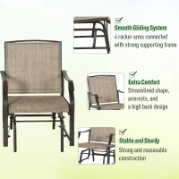 Outsunny 3 Piece Patio Glider Set Outdoor Gliders with Breathable Mesh Seat, Glass Top Table for Garden, Yard, Mixed Brown(m-5)