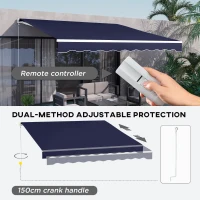 Outsunny 12' x 10' Electric Retractable Awning Sunshade Shelter with Remote Controller, Crank Handle for Deck Balcony Yard, Blue(m-4)