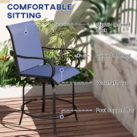 Outsunny Outdoor Bar Stools Set of 2, 360° Swivel Bar Height Chairs, 26.75" x 29.5" x 48.5", Navy Blue(m-5)