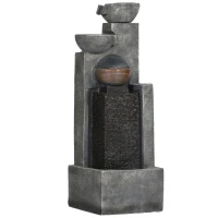 Outsunny 5-Tiered Cascading Bowls Outdoor Water Fountain with LED Lights, Adjustable Flow, 43.3-inch Resin Waterfall Fountain(m-2)