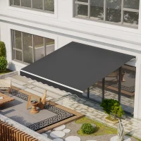 Outsunny 12' x 10' Electric Retractable Awning Sunshade Shelter with Remote Controller, Crank Handle for Deck Balcony Yard, Gray(m-8)