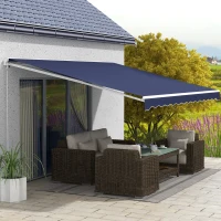 Outsunny 16'x10' Electric Retractable Awning Sunshade Shelter with Remote Controller & Crank Handle for Deck Balcony Yard, Blue(m-2)