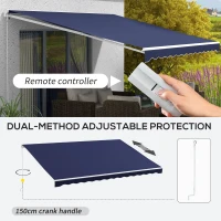 Outsunny 16'x10' Electric Retractable Awning Sunshade Shelter with Remote Controller & Crank Handle for Deck Balcony Yard, Blue(m-4)