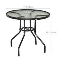 Outsunny 31.5" Round Outdoor Dining Table Coffee Side Bistro Table with Umbrella Hole, Glass Top, Steel Frame for Garden, Patio(m-3)