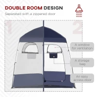 Outsunny Outdoor Portable Pop Up Shower Tent Changing Tent Privacy Enclosure with 2 Rooms, Shower Bag, Floor for Camping, Blue(m-4)