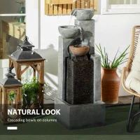 Outsunny 5-Tiered Cascading Bowls Outdoor Water Fountain with LED Lights, Adjustable Flow, 43.3-inch Resin Waterfall Fountain(m-6)