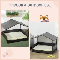 PawHut Outdoor Dog House Wicker Dog Bed with Soft Cushion Washable Cover, for Medium Large Dogs Indoor Outdoor, Cream White(m-4)