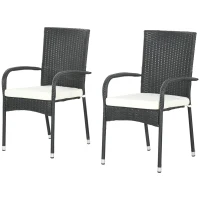 Outsunny Stackable PE Rattan Outdoor Dining Chairs with Cushion, Patio Wicker Dining Chair with Armrests & Backrest, Cream White(m-1)