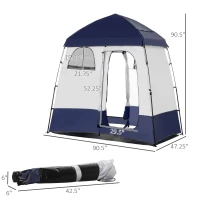 Outsunny Outdoor Portable Pop Up Shower Tent Changing Tent Privacy Enclosure with 2 Rooms, Shower Bag, Floor for Camping, Blue(m-3)